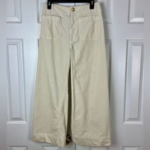 Anthropologie The Colette Cropped Wide-Leg Corduroy Ivory Pants by Maeve Size 30